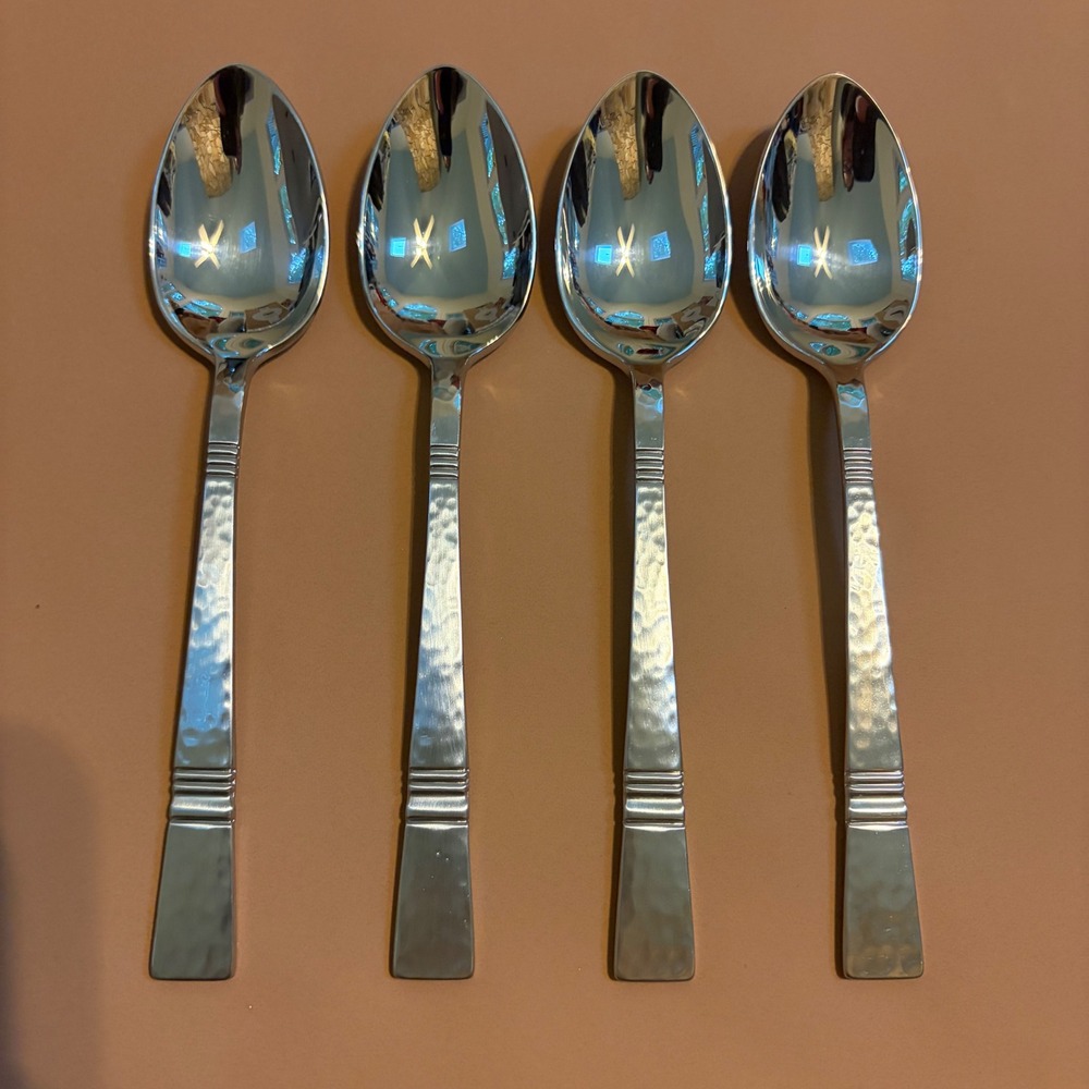 Gorham Baluster Hammered 18/8 Stainless Soup Spoons Tablespoons Set of 4 7"